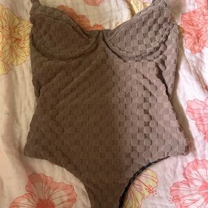 Textured Brown One Piece Swimsuit